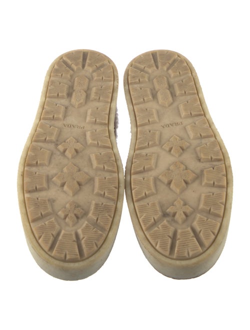 Prada Enameled Metal Triangle Suede Mules