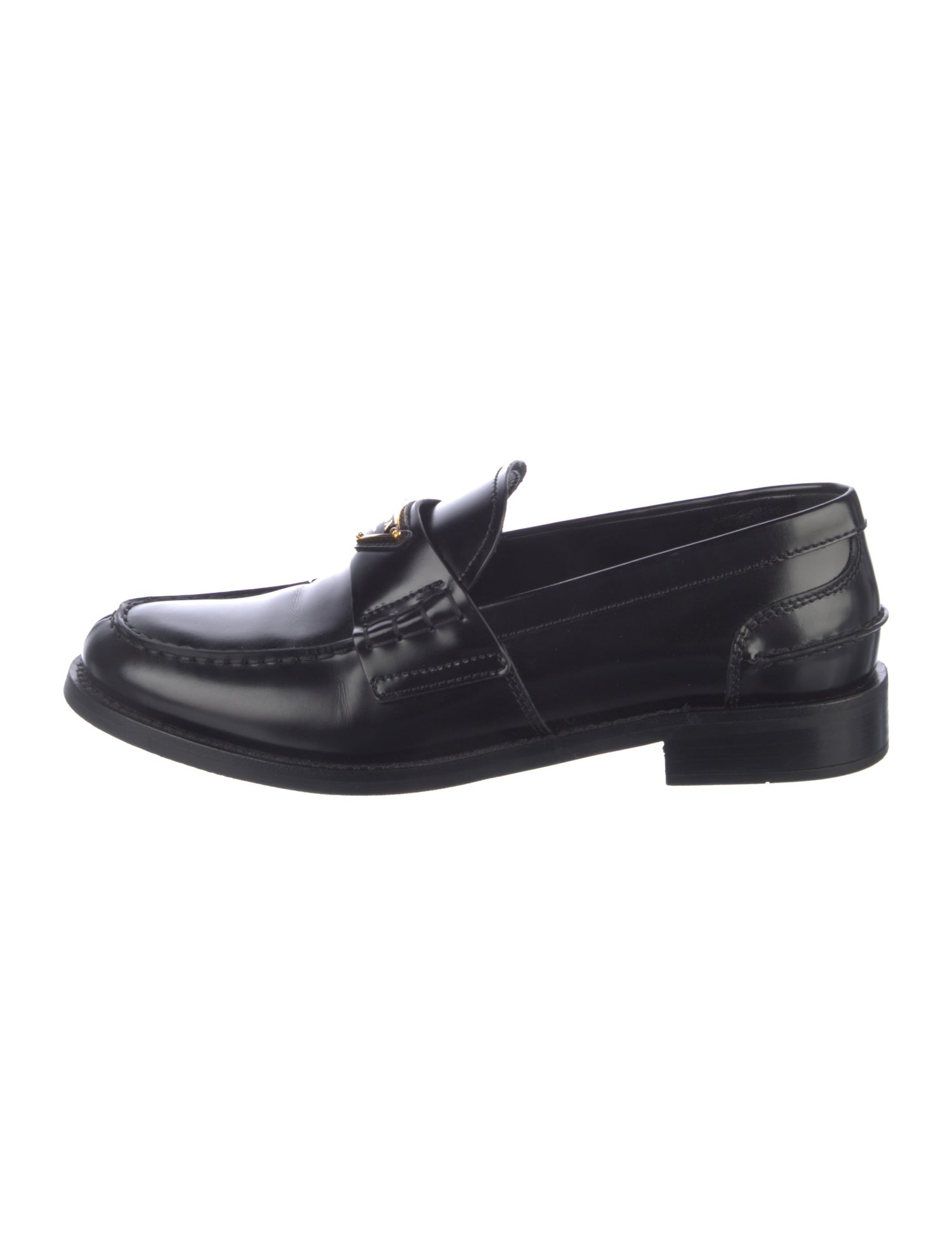 Prada Calzature Donna Enameled Metal Triangle Loafers