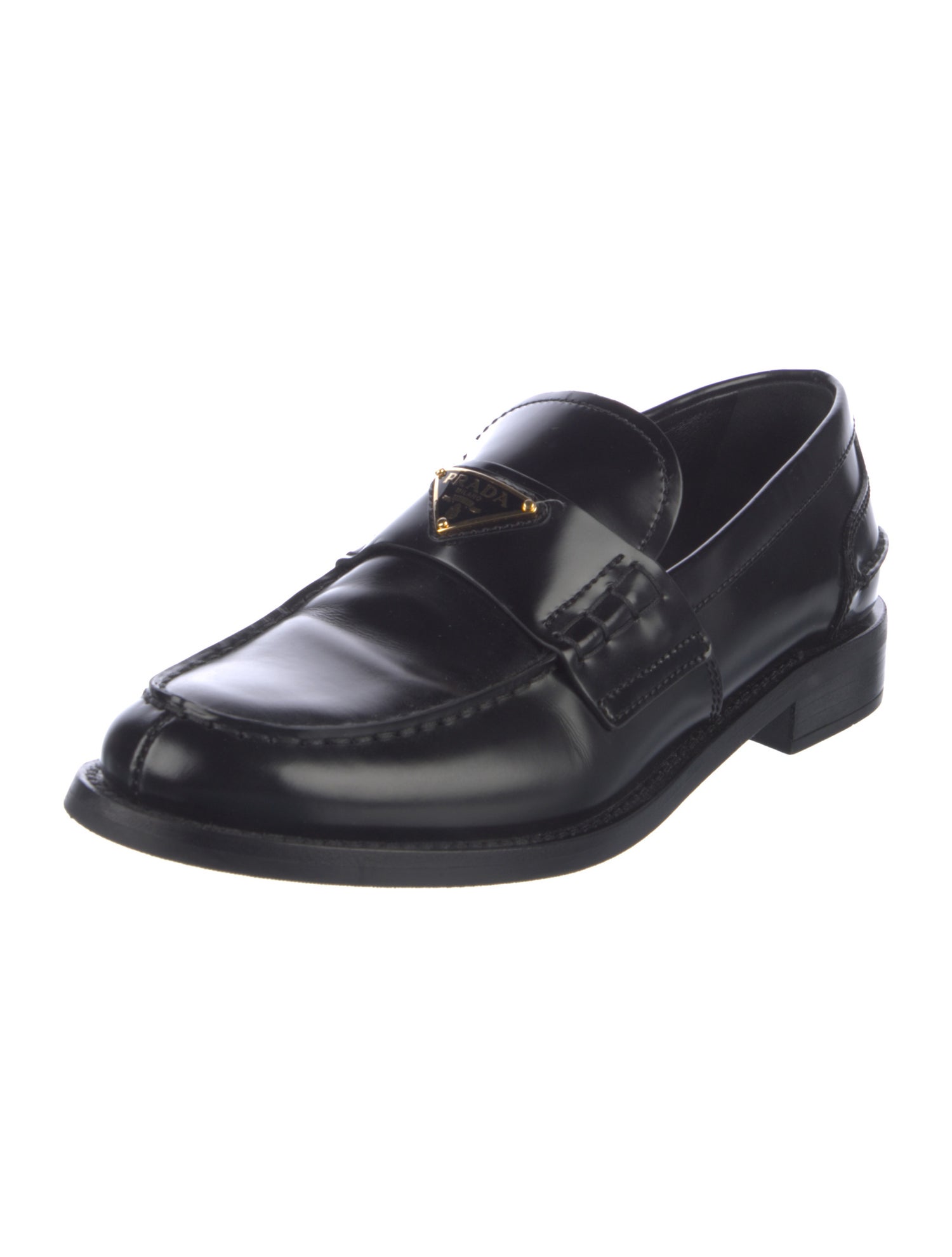 Prada Calzature Donna Enameled Metal Triangle Loafers