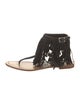 Prada Suede Fringe Trim Accent T-Strap Sandals