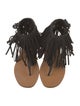 Prada Suede Fringe Trim Accent T-Strap Sandals