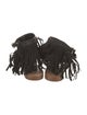 Prada Suede Fringe Trim Accent T-Strap Sandals