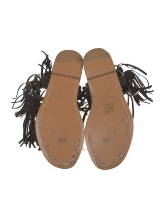 Prada Suede Fringe Trim Accent T-Strap Sandals
