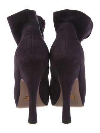 Prada Suede Ruffle Embellishment Lace-Up Boots