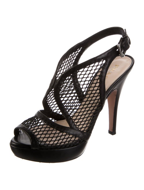 Prada Leather Mesh Accents Slingback Pumps