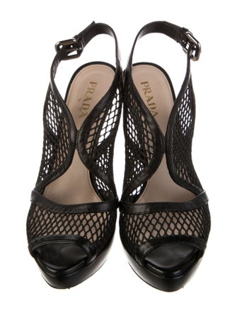 Prada Leather Mesh Accents Slingback Pumps