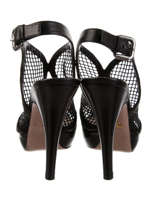 Prada Leather Mesh Accents Slingback Pumps