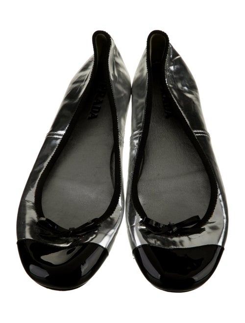 Prada Patent Leather Bow Accents Ballet Flats