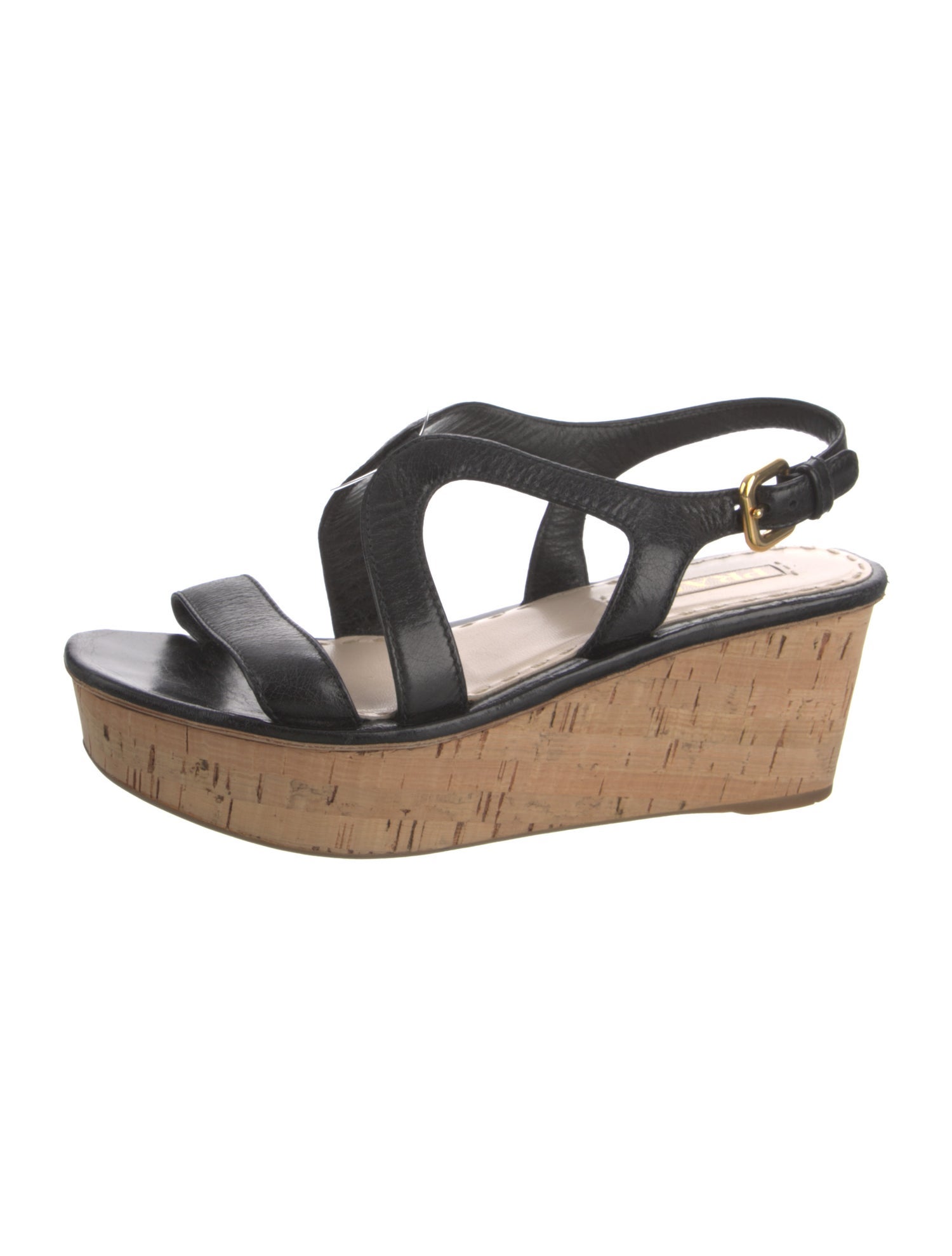 Prada Leather Cutout Accent Slingback Sandals