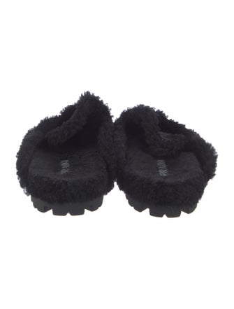 Prada Enameled Metal Triangle Suede Mules