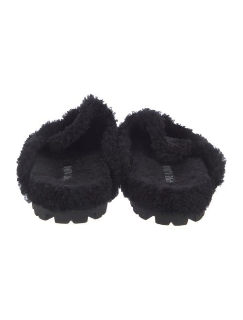 Prada Enameled Metal Triangle Suede Mules