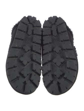 Prada Enameled Metal Triangle Suede Mules