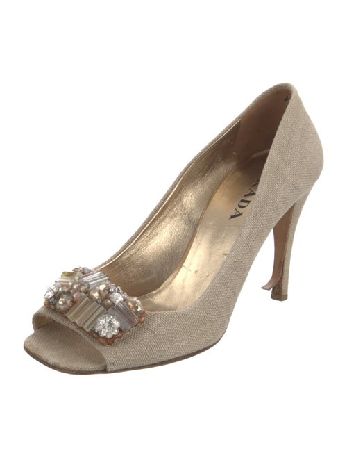 Prada Canvas Crystal Embellishments Pumps