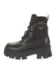 Prada Enameled Metal Triangle Leather Combat Boots
