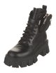 Prada Enameled Metal Triangle Leather Combat Boots