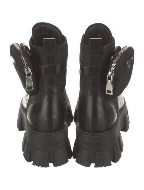 Prada Enameled Metal Triangle Leather Combat Boots