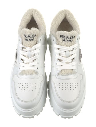 Prada Enameled Metal Triangle Leather Sneakers
