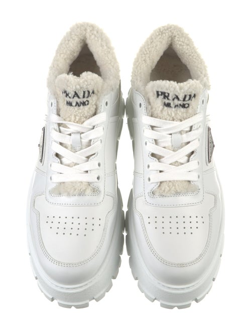 Prada Enameled Metal Triangle Leather Sneakers