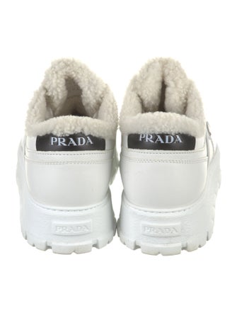 Prada Enameled Metal Triangle Leather Sneakers