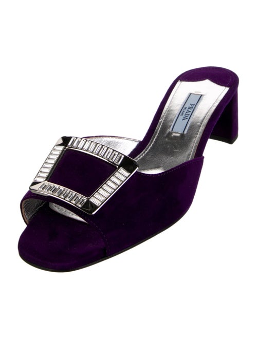 Prada Suede Crystal Embellishments Slides