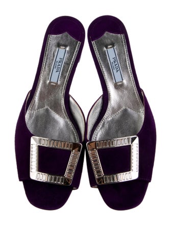 Prada Suede Crystal Embellishments Slides