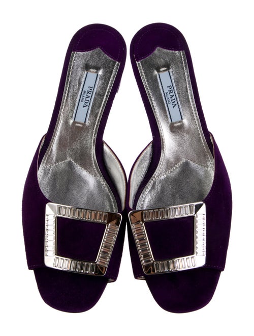 Prada Suede Crystal Embellishments Slides