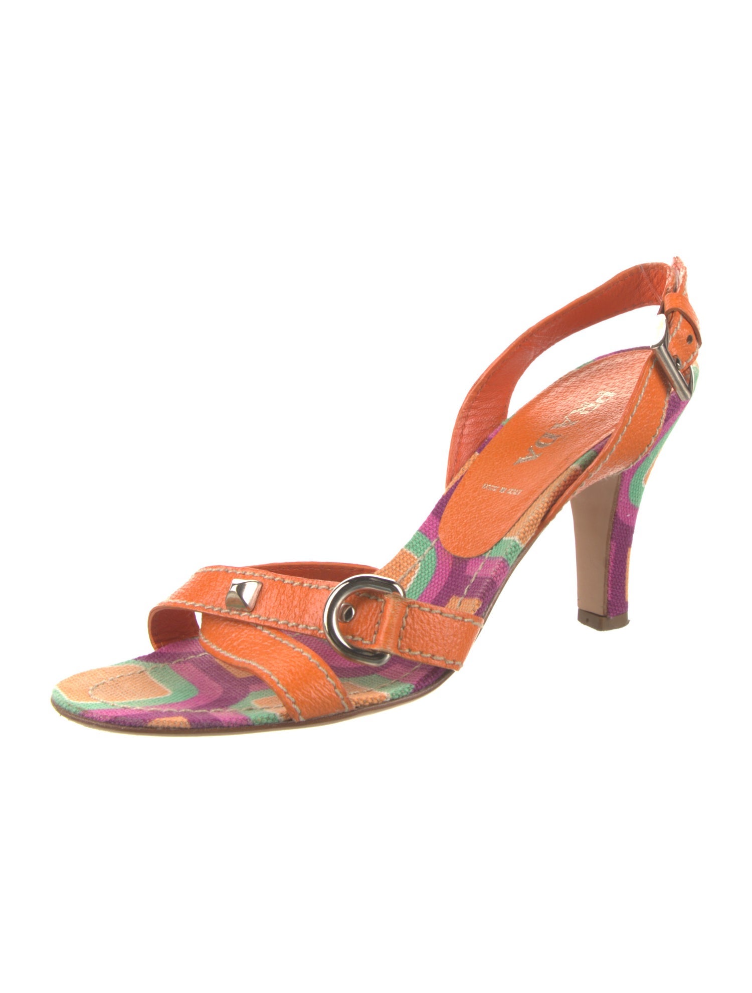 Prada Leather Printed Slingback Sandals