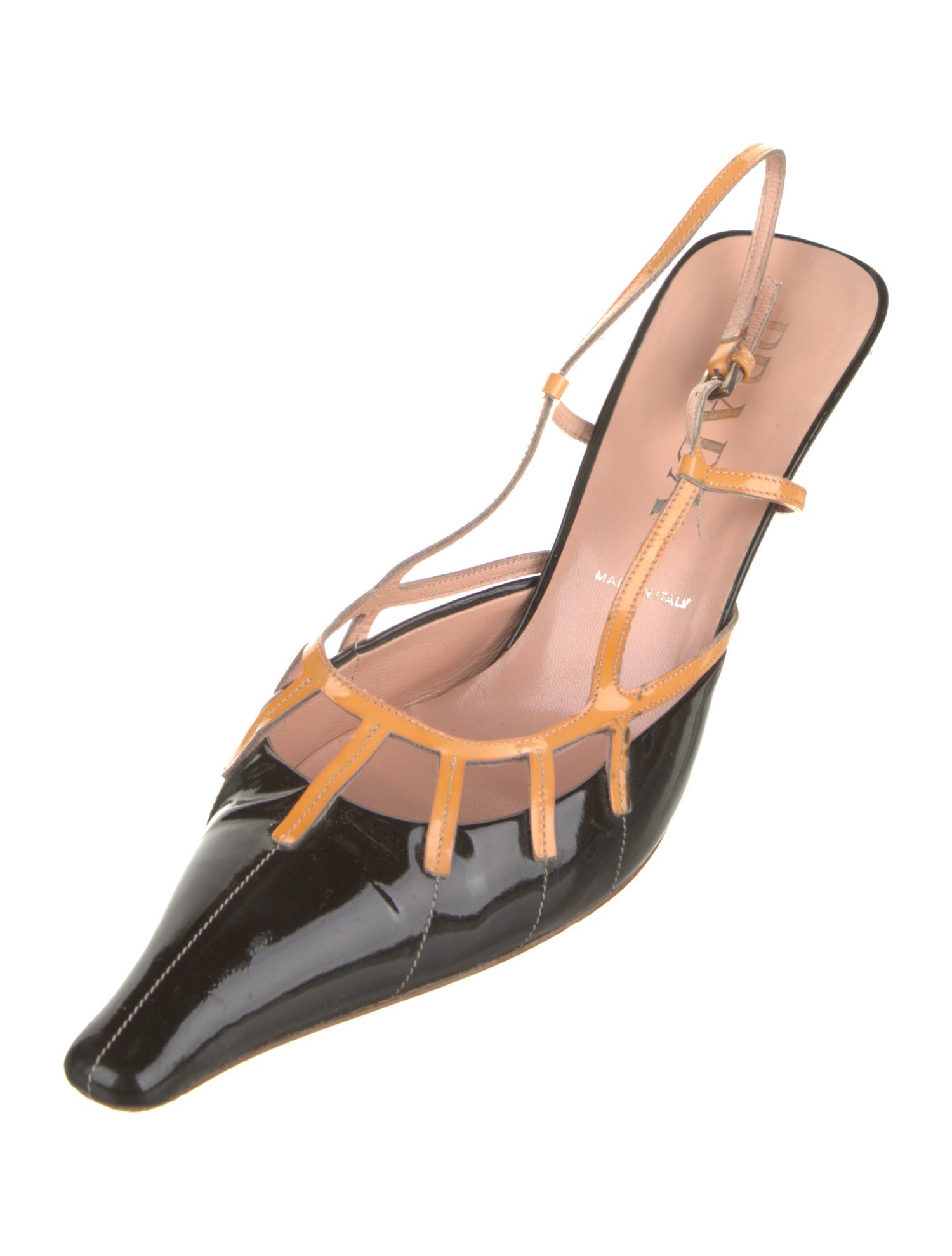 Prada Patent Leather Colorblock Pattern Slingback Pumps
