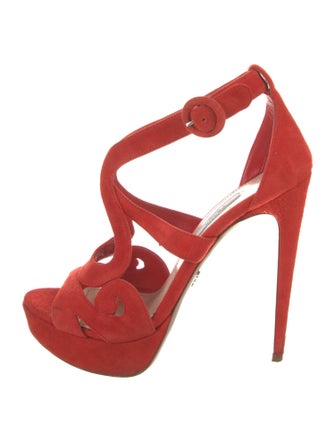 Prada Suede Cutout Accent T-Strap Sandals
