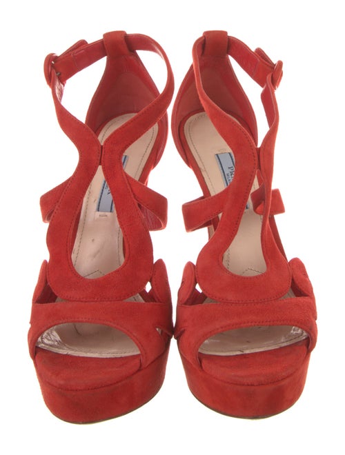 Prada Suede Cutout Accent T-Strap Sandals