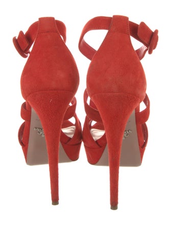 Prada Suede Cutout Accent T-Strap Sandals