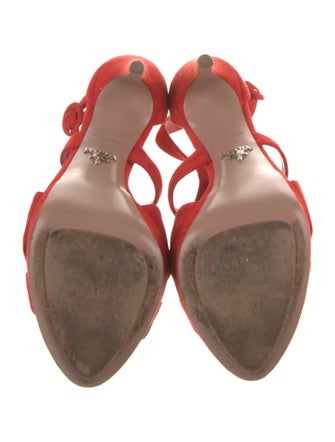 Prada Suede Cutout Accent T-Strap Sandals