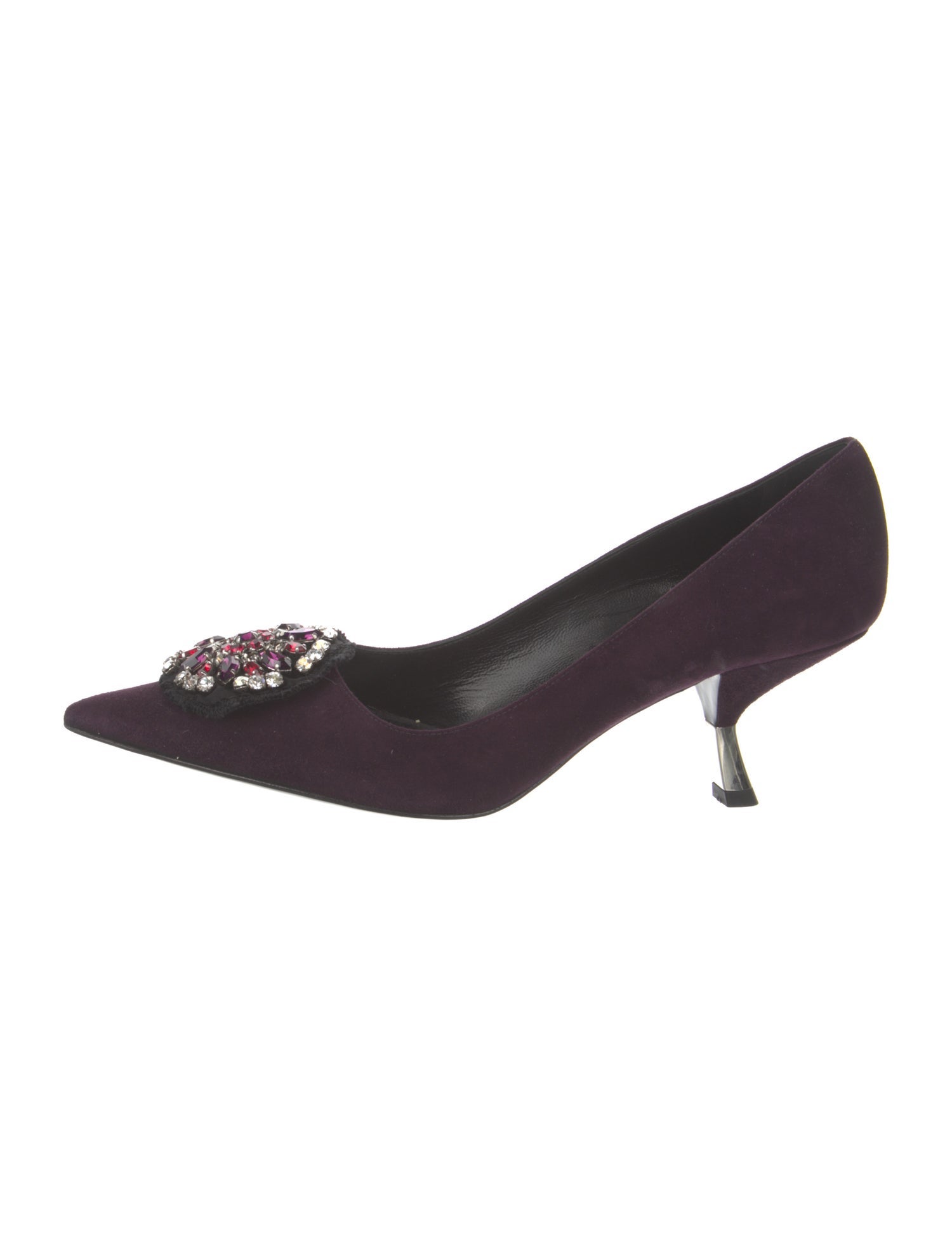 Prada Suede Crystal Embellishments Pumps