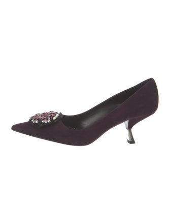 Prada Suede Crystal Embellishments Pumps