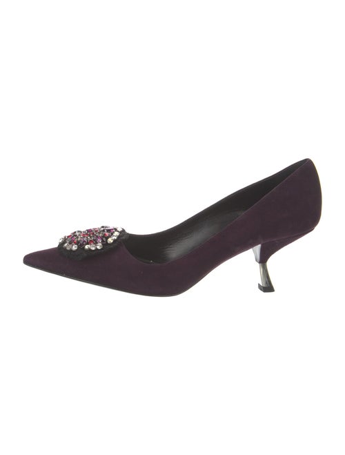 Prada Suede Crystal Embellishments Pumps