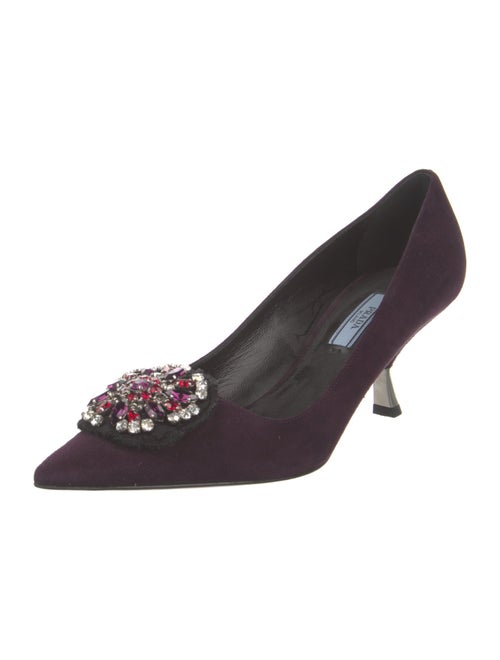 Prada Suede Crystal Embellishments Pumps