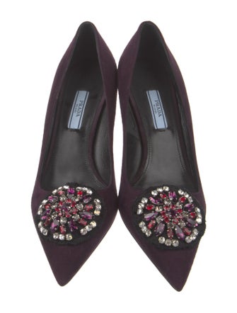 Prada Suede Crystal Embellishments Pumps