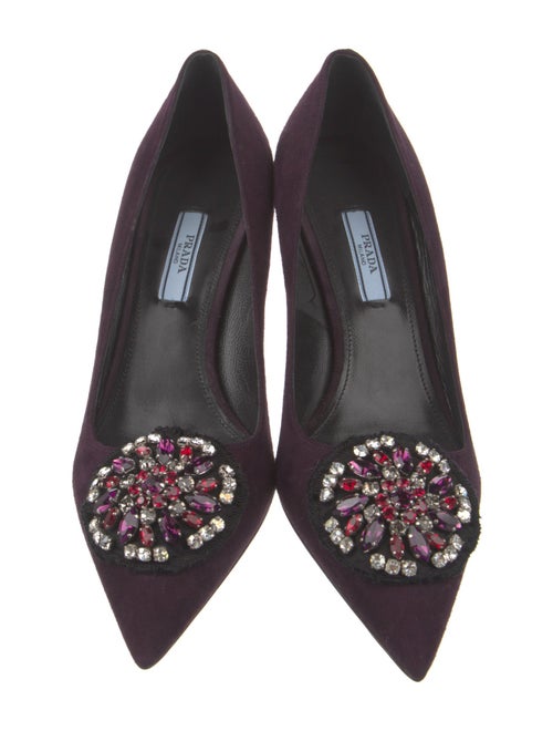 Prada Suede Crystal Embellishments Pumps