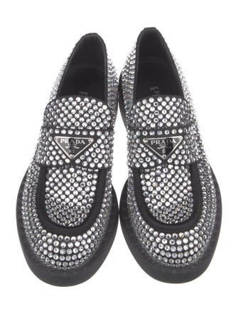 Prada Enameled Metal Triangle Velvet Oxfords