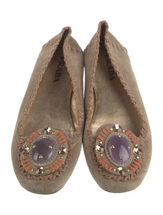 Prada Suede Whipstitch Trim Ballet Flats