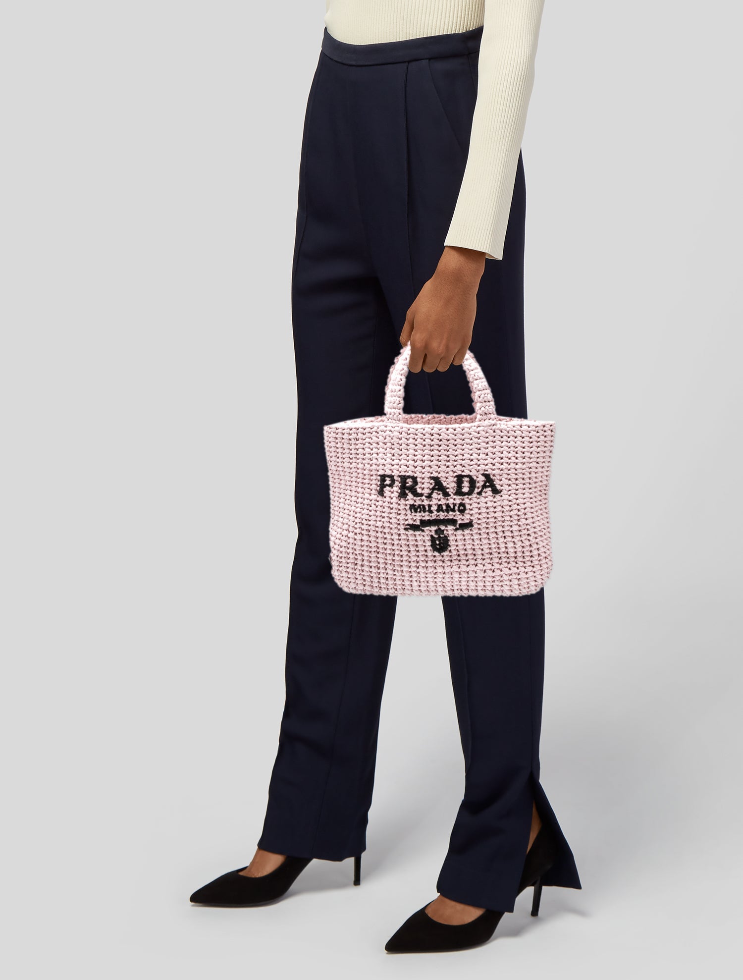Prada Enameled Metal Triangle Tote Small