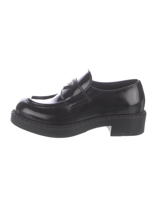 Prada Enameled Metal Triangle Patent Leather Oxfords