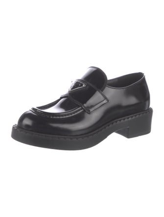 Prada Enameled Metal Triangle Patent Leather Oxfords