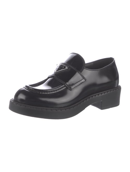 Prada Enameled Metal Triangle Patent Leather Oxfords