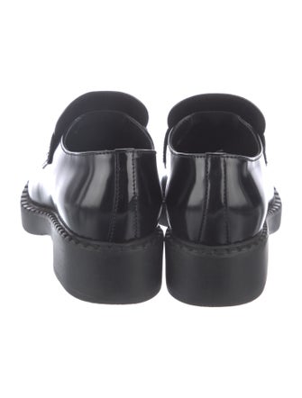 Prada Enameled Metal Triangle Patent Leather Oxfords