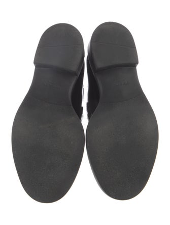 Prada Enameled Metal Triangle Patent Leather Oxfords