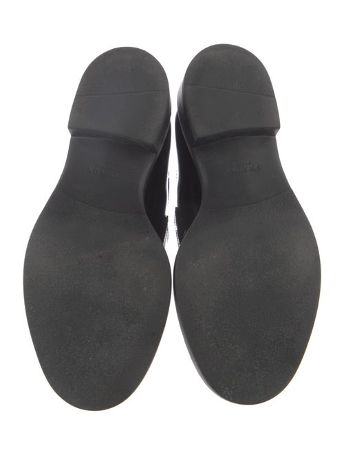 Prada Enameled Metal Triangle Patent Leather Oxfords