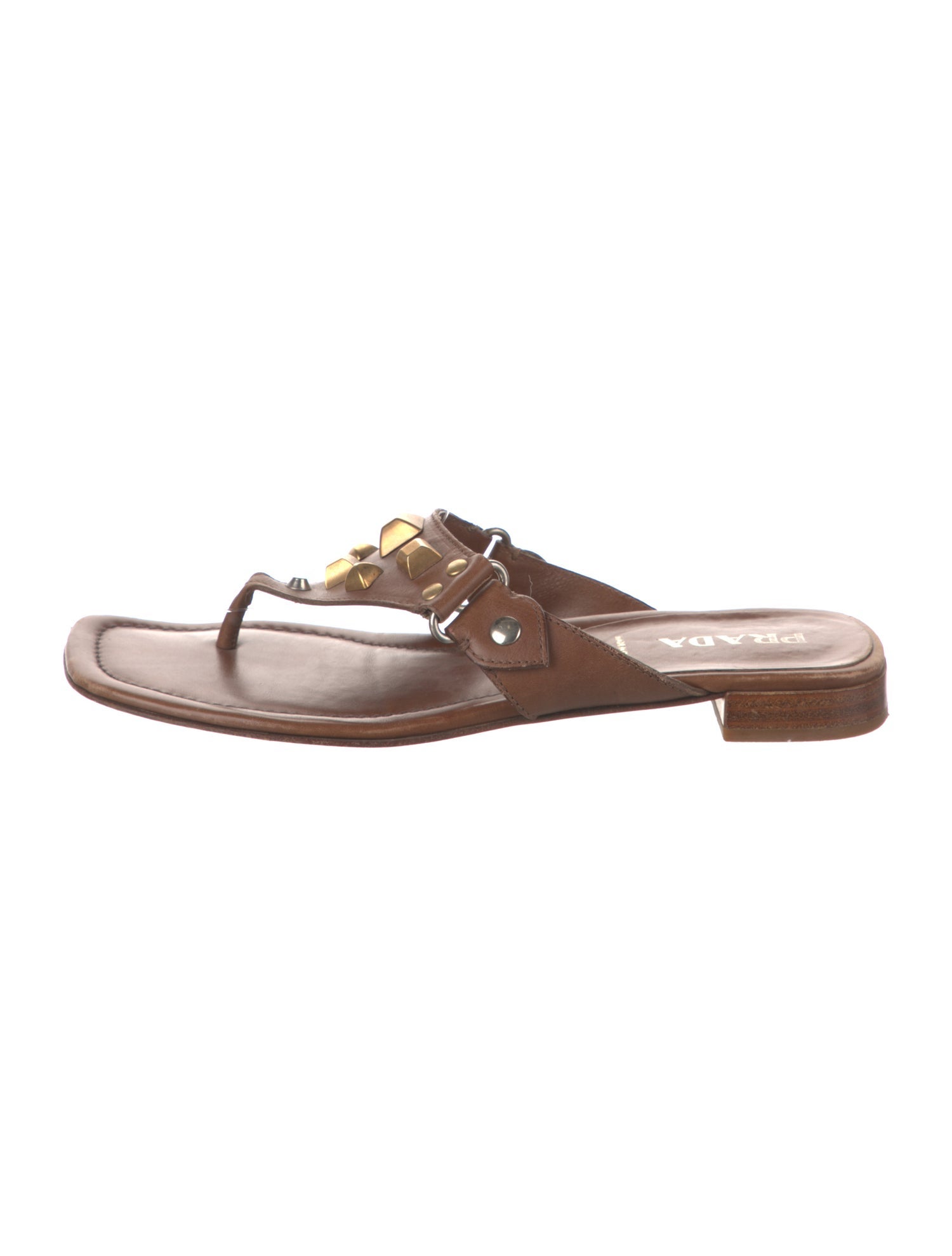 Prada Leather Studded Accents Slides