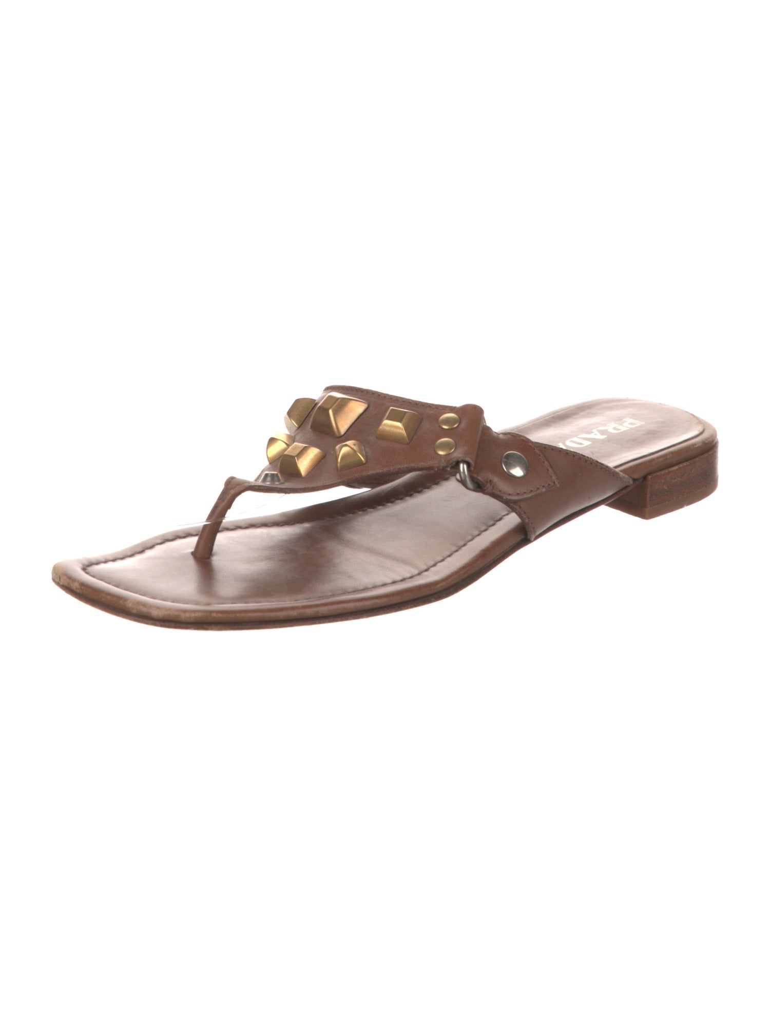Prada Leather Studded Accents Slides