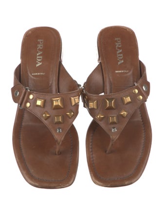 Prada Leather Studded Accents Slides